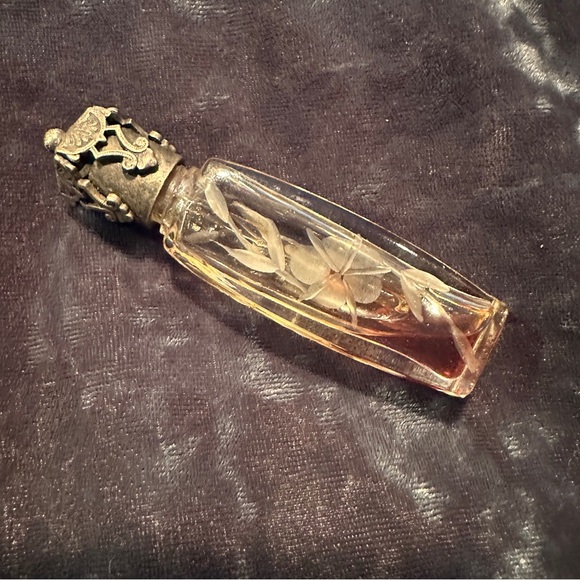 Vintage La Castillere perfume bottle etched floral design original cover